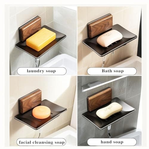 Wooden Soap Dish for Shower Wall Self Draining Square Soap Holder with Metal Drain Hanging Soap Dish for Shower view 7