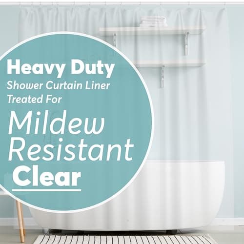 BigFoot Shower Curtain Liner – 72 x 72 PEVA Heavy Duty Shower Curtain with Rustproof Metal Grommet and 3 Magnetic Weights – Odor Free and Compatible with Standard Showers, Clear view 1