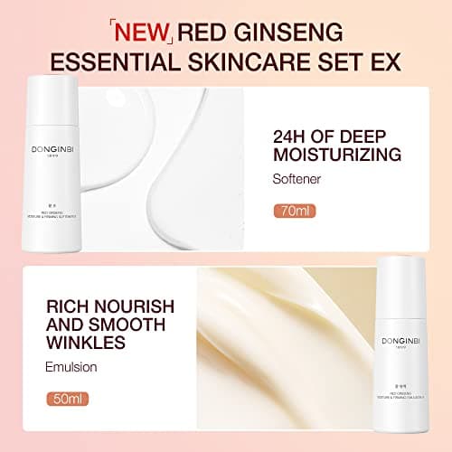 Donginbi Red Ginseng Essential Skin Care Set | Korean Skin Care Gift Set | Firming Moisturizer(1.69 fl oz) | Hydrating Toner(2.37 fl oz) | Essence(2.37 fl oz) | Pore Cleaner(1.69 fl oz) | Glass Skin view 4