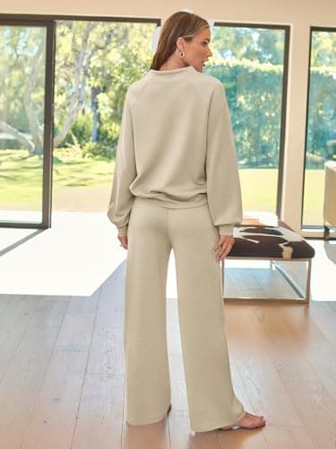 AUTOMET Womens Mock Neck 2 Piece Lounge Sweat Sets Matching Fall Fashion | Drawstring Sweatshirts,Wide Leg Sweatpants,Elastic Waistband,Side Pockets view 5