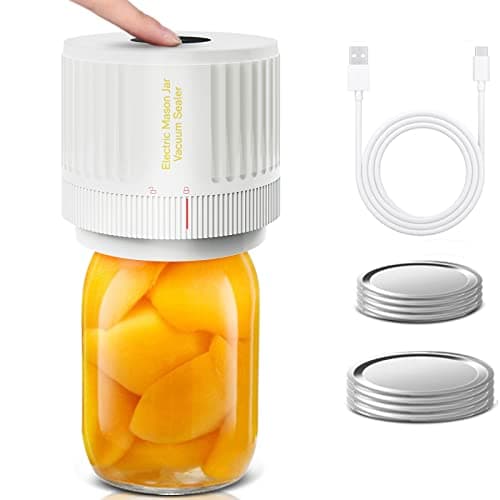 Electric Mason Jar Vacuum Sealer, Cordless Vacuum Sealer Kit for Wide-Mouth & Regular-Mouth Mason Jars, for Food Storage and Fermentation, White view 1