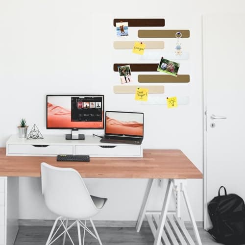 HULAVO 8Pcs Rectangle Felt Cork Board Bar Strips with 35 Pushpins, Self-Adhesive Bulletin Board Strips for Office School Home Wall Decor Stickers Memos Schedules Photos Display -Gradual Brown view 5