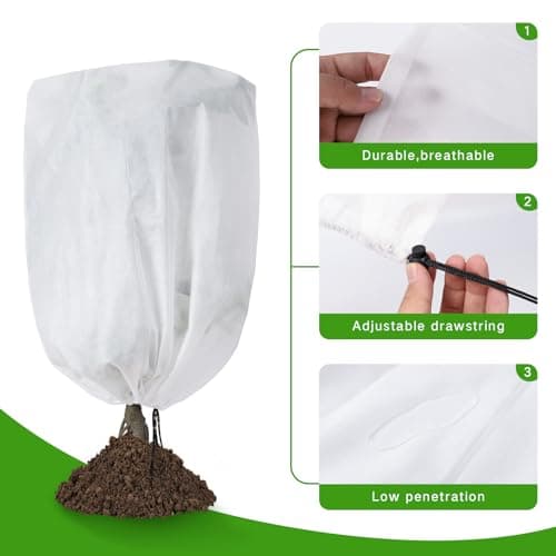 Garutom 2-Pack Plant Covers Freeze Protection 48" x 72" 2.2 oz, Frost Cloth Plants Jacket Drawstring Tree Cover for Outdoor Plants, Shrub Potted Plants Winter view 4