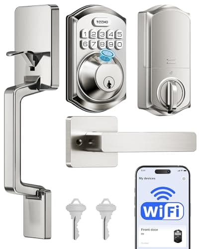 TEEHO TE012W-H WiFi Keypad Door Lock with Handle Set, Fingerprint Smart Locks, Front Door Keyless Entry, APP Remote & Voice Control, Digital Deadbolt with 2 Keys, Auto-Lock, Easy Install, Satin Nickel — image 1