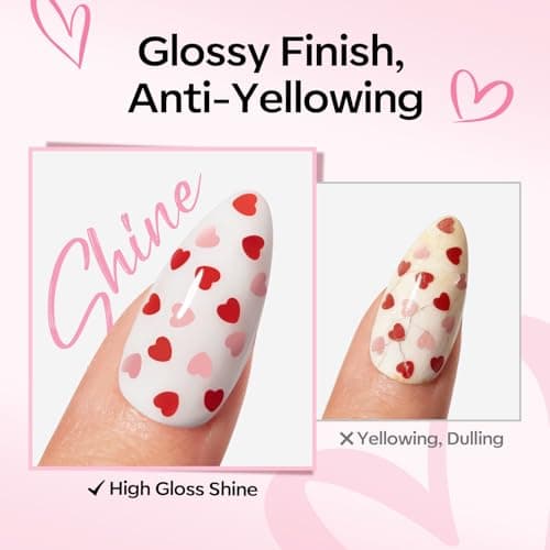 modelones Heart Glitter Gel Top Coat, 15 ML 2 in One No Wipe Clear Gel Nail Polish Red Pink Color Reflective Hearts Sequins Glossy Shine Long Lasting Soak Off Manicure Gift for Women view 5