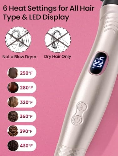 Infrared Thermal Brush 1.65”, 100M Negative Ions 2-in-1 Curling, Straightening & Smoothing Round Brush, 6 Heat Settings with LED Display, Lightweight Quiet, Dual Voltage, Auto Shut-Off, Pink Gift Box view 3