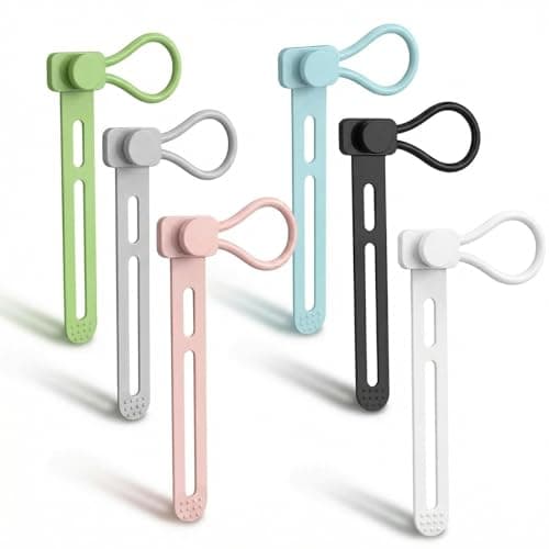 6 PCS Silicone Cable Ties - Reusable Cord Organizer with Hanging Loop, Adjustable Organizer Straps for Cords, Tools, Charger Cable, Kitchen Accessories, Home Office — image 1