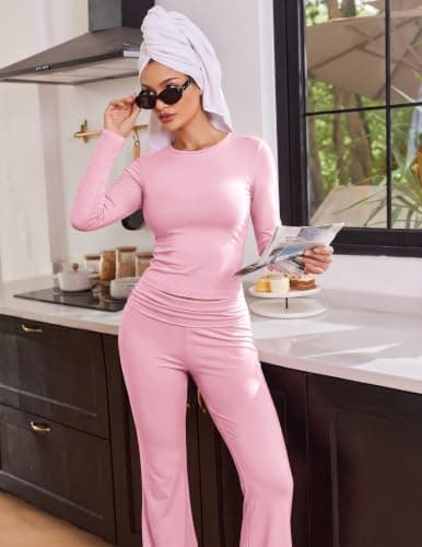 Ekouaer Womens Pajamas Long Sleeve Pj Set 2 Piece Loungewear Soft Sleepwear view 3