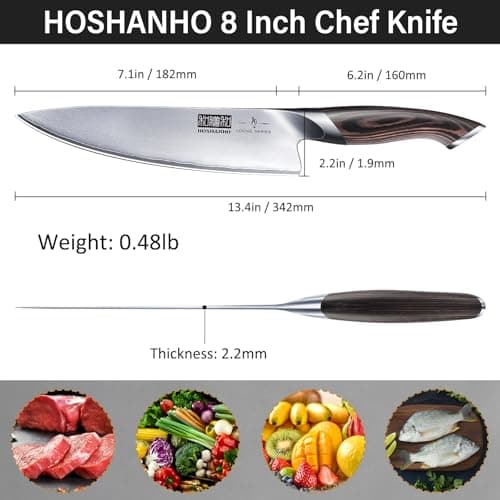 HOSHANHO Kitchen Knife in Japanese High Carbon Steel, Professional High-Class Chef's Knife 8 inch, Non-slip Ultra Sharp Cooking Knives with Ergonomic Handle view 2