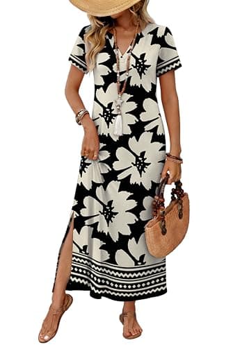 OFEEFAN Summer Dresses for Women 2026 Maxi Dress Short Sleeve Sundresses with Pockets Beach Vacation Spring Outfits view 2