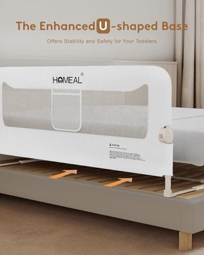 HOMEAL 59in Foldable Toddler Bed Rails, Bed Rail for Toddlers with U-Shape Base, Baby Bed Rail Guard for Twin, Full, Queen, King Beds, Bed Rail for Baby, White view 6