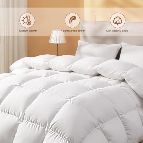 DOWNSTORIA Goose Feather Down Comforter Full Size, Soft All Season Medium Warmth Duvet Insert, Luxury Hotel Bedding Comforters with 8 Corner Tabs, White, 82 X 86 in. view 3
