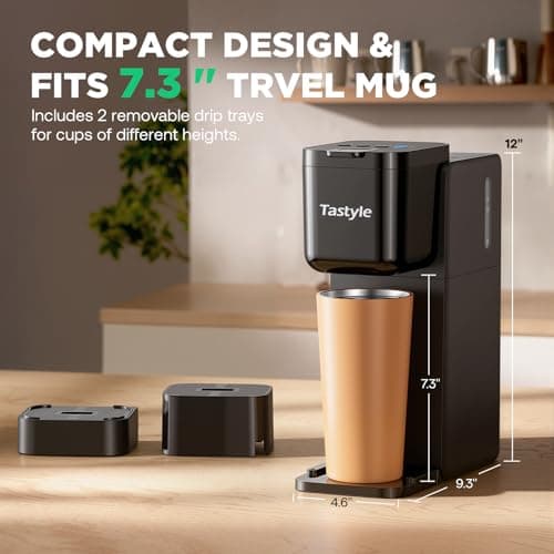 Tastyle Single Serve Coffee Maker for K Cup and Ground Coffee | Brew up to 16 Oz, Fits 7.3'' Travel Mug | Hot, Bold & Over Ice | Compact for Office, RV& Hotel, Classic Black (3.0 Version) view 2