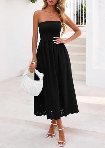 Lazysmile Summer Boho Maxi Dress for Women Strapless Tube Top Lace Trim A Line Beach Casual Long Dress view 6