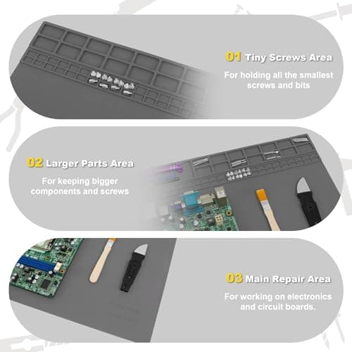 23.7''x13.8'' Large Soldering Mat, 932℉(500℃) Heat Insulation Silicone Soldering Mat with Wrist Strap, Extra Large Repair Workbench Mat for Watch Phone Laptop Computer Electronics Repair (Grey) view 3