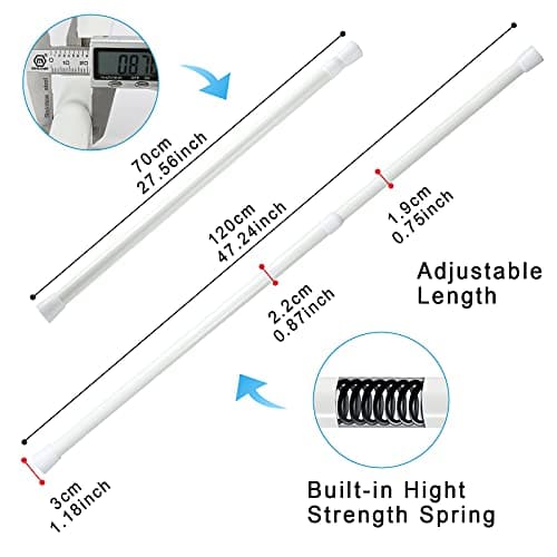Upgrade Tension Rod, OEH Tension Rods, No Drilling Rustproof Tension curtain rod, Spring Adjustable Tension Rods for Window, Bathroom, Closet, Kitchen, Doorway, 0.9" Diameter (28"to 48"-2PCS) view 2