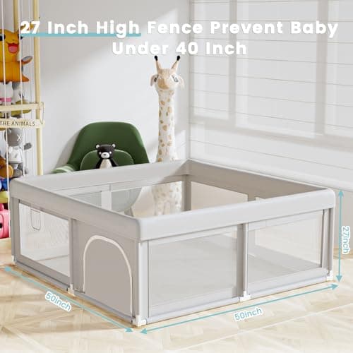 Hiaksedt Baby Playpen 50x50 Inch, Play Pens for Babies and Toddlers Baby Fence Play Yards for Indoor & Outdoor with Breathable Mesh Anti-Fall Playpen view 2