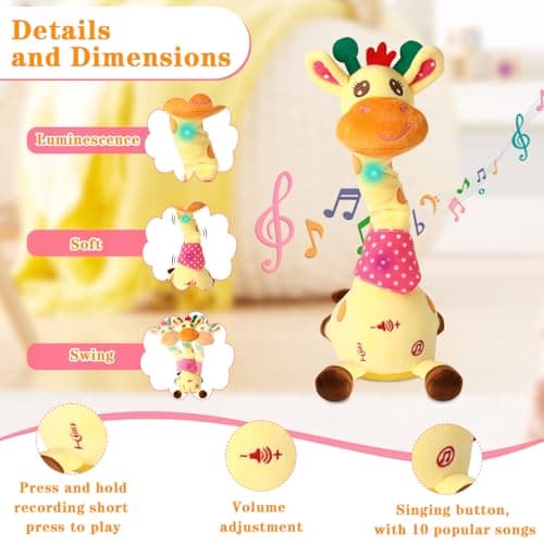 LLUKEME Dancing Giraffe Toy Stuffed Animal Toddlers Gifts for Baby Toys Singing Song Toddlers Toy Repeats What You Say Glowing Musical Toy for Baby Birthday Gift Groovy Giraffe Toy view 4