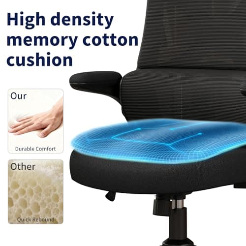 Ergonomic Office Chair - Desk Chair with Adjustable Headrest Lumbar Support Computer Chair - Mesh Comfy Chair with Flip-up Armrests - Gaming Chairs for Adults Home Office 330 LBS (White+Black) view 5
