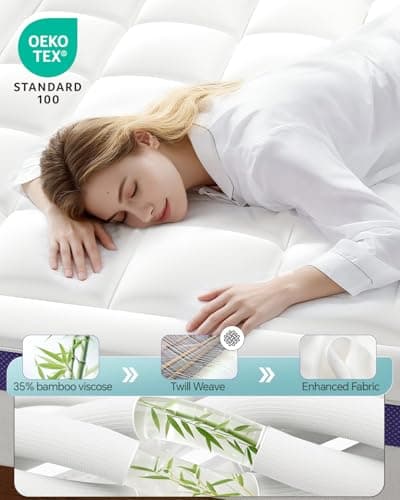 ChiXpace Dual Layer 4 Inch Memory Foam Mattress Topper Queen - 2 Inch Gel Memory Foam and 2 Inch Pillow Top Mattress Pad, 7-Zone Egg Crate Queen Size Mattress Topper (White) view 2