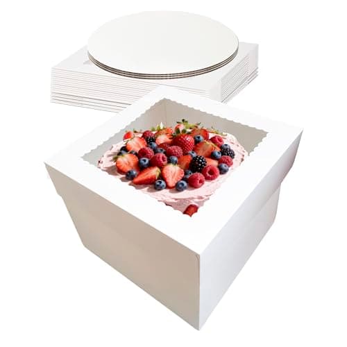 3 Pack Cake Boxes,10x10x8 Inch Tall Cake Box with Cake Boards 10",Disposable Cake Containers with Lids,White Bakery Boxes with Large Window,for Layer Cakes,Pies,Donuts,Cookies,Wedding,Birthday,Party — image 1