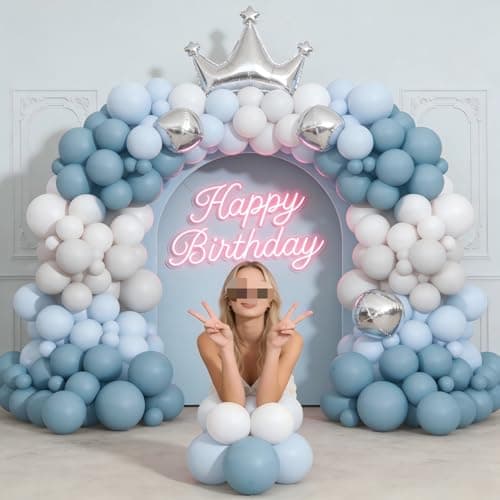 Dusty Blue Sand White Balloon Garland Arch Kit Light Blue White Balloons for Wedding Baby Shower Gender Reveal Birthday Party Decorations view 7