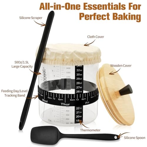 Rakovar 50oz Sourdough Starter Jar Kit, Wide Mouth Sourdough Container, Extra-Large Capacity Sourdough Jar for Sour Dough Bread, Sourdough Starter Kit(1Pack) view 7