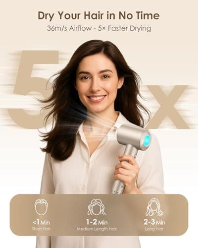 Hair Dryer Ionic with Diffuser - 160,000 RPM Professional High-Speed Blow Dryer, 500M Negative Ions Fast Drying for Women, Lightweight, Low Noise Dryer for Curly or Straight Hair view 2