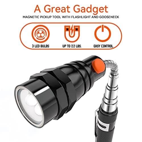 LED Magnetic Pickup Tools, Christmas Stocking Stuffers for Men Adults, Telescoping Magnetic Flashlights with Extendable Magnet Stick, Birthday Gifts for Men, Him, Dad, Boyfriends, Black view 3