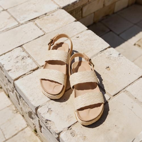Marc Ford Platform Raffia for Women Summer Beach Wedges Sandals - Adjustable Strap Buckle, Espadrille, Open Toe, Comfty, Comfortable view 6
