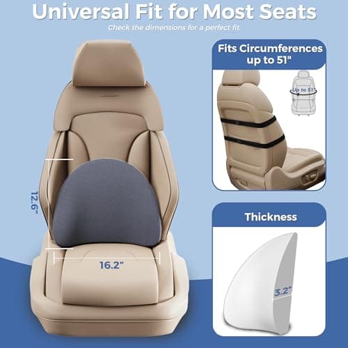 MXPOLY Lumbar Support Pillow for Office Chair & Car Seat - Temperature Stable Memory Foam for Lower Back Pain Relief, Non-Slip Back Cushion with Dual Straps for Desk Workers & Drivers (Grey) view 6