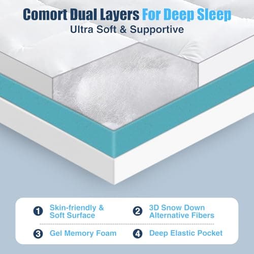 Aodenge 4 Inch Dual Layer Mattress Topper Queen Size, 2 Inch Cooling Gel Memory Foam and 2 Inch Down Alternative Pillow Top Pad for Back Pain, with 8-21 Inch Deep Pocket view 3