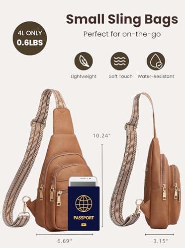 Botimmy Women Crossbody Sling Bag with Anti-Theft Pocket, Small Vegan Leather Travel Backpack, Adjustable Strap Chest & Waist Bag for Everyday, Travel & Shopping Brown view 5