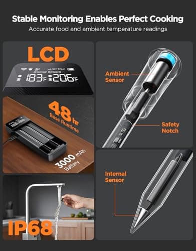 GoveeLife Smart Wireless Meat Thermometer Digital 2 Probes with App Alarm | Stable Bluetooth WiFi Transmission, IP68 Waterproof, Standalone Charge Magnetic Base, Grill Thermometer for BBQ, Smoker, Oven view 3