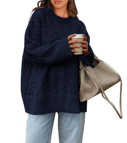 Okiwam Women's Oversized Sweaters Crewneck Cable Knit Pullover Casual Loose Fall Outfits Spring Fashion Clothes 2026 — image 1