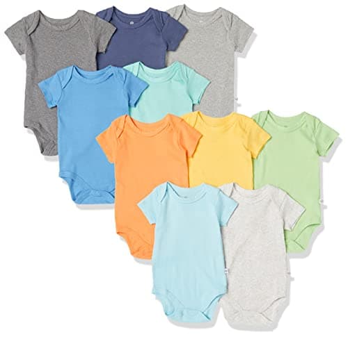 HonestBaby 10-Pack Organic Cotton Short Sleeve Bodysuits, Gift Box Rainbow Boy, Newborn