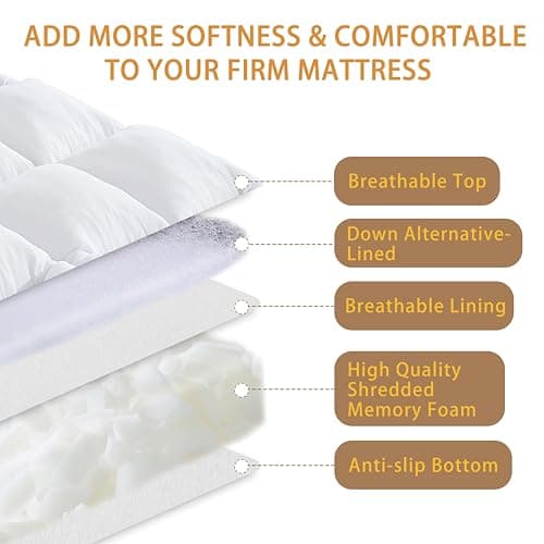 WhatsBedding 4 Inch Memory Foam Mattress Topper Queen Size, Supportive Fluffy Shredded Memory Foam Filled Pillow Top, Extra Soft Bed Topper for Back Pain Relief, 60x80 Inch view 3