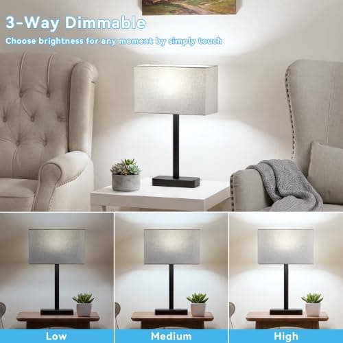 Touch Lamps for Nightstand Set of 2, Lamp for Bedroom Living Room with USB | 3 Way Dimmable, Night stands Lamps for Bedside, USB-A, TYPE-C, End Table & Desk Light, Modern Home Decor view 6