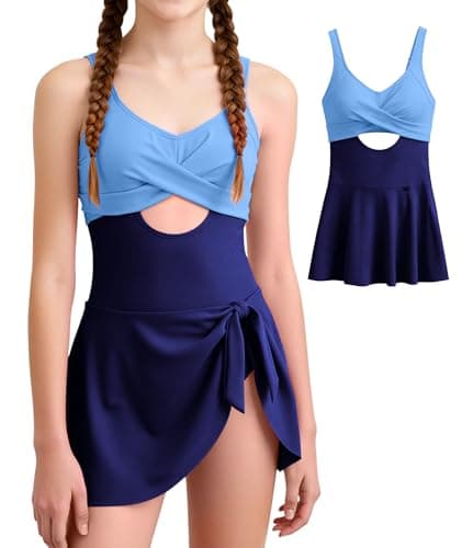 MFAVIP Girls One Piece Swimsuit Padded with Ruffle Skirt Girls Bathing Suit Adjustable Straps Teen Swimwear 9-16 — image 1