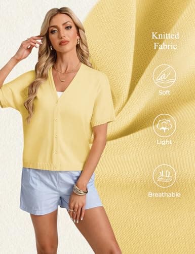 GRACE KARIN Women Short Sleeve Spring Cardigan Sweaters Button Down Knit Shirt Dressy Casual Tops 2026 Summer Outfits view 3