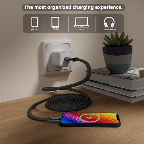 KEDESO Magnetic Coiled USB C to USB C Cable [240W Max Fast Charging] Compatible with iPhone 16 17 Pro Max, 3.3ft Flat Braided Tangle-Free Type C Charger Cord for Car CarPlay, Android Auto, Samsung S25 view 5