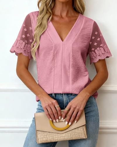 Zenlonr Women Tops Summer 2026 Short Sleeve Shirts Spring Vacation Fashion Dressy Casual Business V Neck Blouses view 3