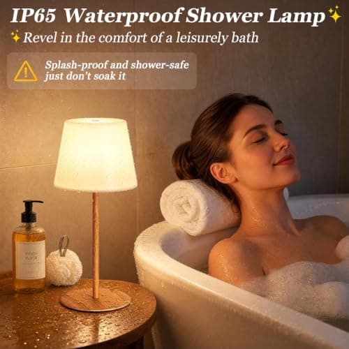 Waterproof Shower Lamp, Rechargeable Table Lamp Cordless for Bathroom | IP54 Spa-Like Shower Light, 4000mAh Battery Operated, 3 Color Modes, Stepless Dimming and Memory, for Bathtub Outdoor (1Pack) view 5
