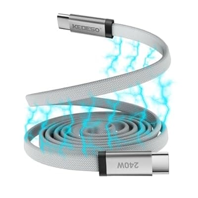 KEDESO 240W Magnetic USB C to USB C Cable [Built-in Magnet Tidy] 3.3ft Flat Braided Type C Fast Charging Cord for Car CarPlay, Android Auto, Compatible with iPhone 16 17 Pro Max, iPad, MacBook, S25