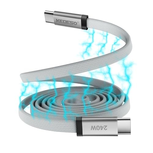 KEDESO 240W Magnetic USB C to USB C Cable [Built-in Magnet Tidy] 3.3ft Flat Braided Type C Fast Charging Cord for Car CarPlay, Android Auto, Compatible with iPhone 16 17 Pro Max, iPad, MacBook, S25 — image 1