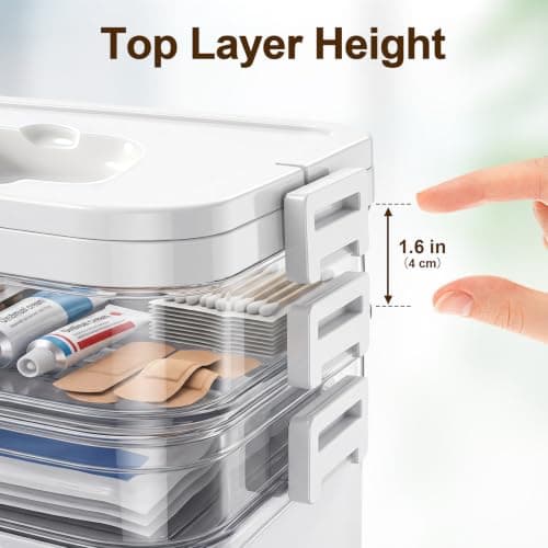 CFQNI 3-Tier Medicine Organizer Storage Box with Handle, Portable First Aid Kit Organizer for Home, Large Emergency Medical Case & Pill Bottle Holder, Multipurpose Cabinet Bin for Family Care view 6