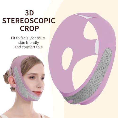 Graphene V Line Lifting Mask, Face Lifting Strap for Sleeping, Reusable & Adjustable Chin Strap for Jawline Lifting, Double Chin Lifting Straps for Women, Purple view 6