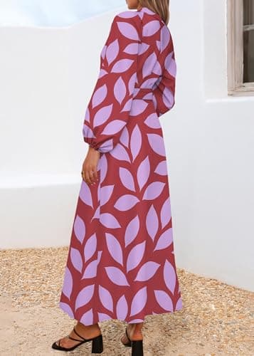 Lazysmile Maxi Dresses for Women 2025 Casual Long Sleeve Button Down Belted Boho Floral Shirt Dress with Pockets view 2