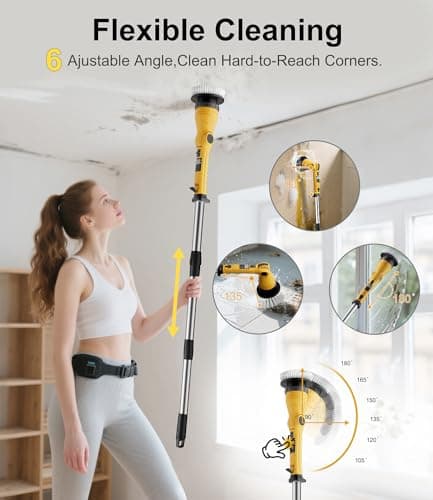 Electric Spin Scrubber with 8 Replaceable Brush Heads 6 Adjustable Angle Waterproof LED Display Cordless Cleaning Brush Supplies Bathroom Cleaner Set Long Handle Power Scrubber for Shower Floor Tub view 4