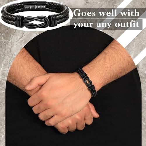 Gifts for Men, Fathers Day Bracelet Gifts for Boyfriend Leather Bracelets for Men Graduation Gift 2026 I Love You Gift for Him Infinity Cuff Bracelets Birthday Christmas Jewelry for Son Grandson Dad Husband view 2